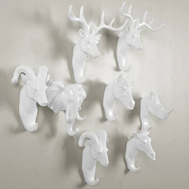 Afralia™ Resin Animal Head Wall Hooks for Decorative Hanging and Organization