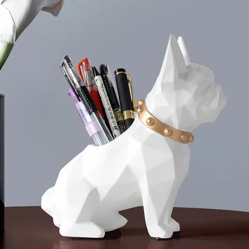Afralia™ Dog Resin Pen Holder Desk Organizer Office Accessories Storage Pencil Pot