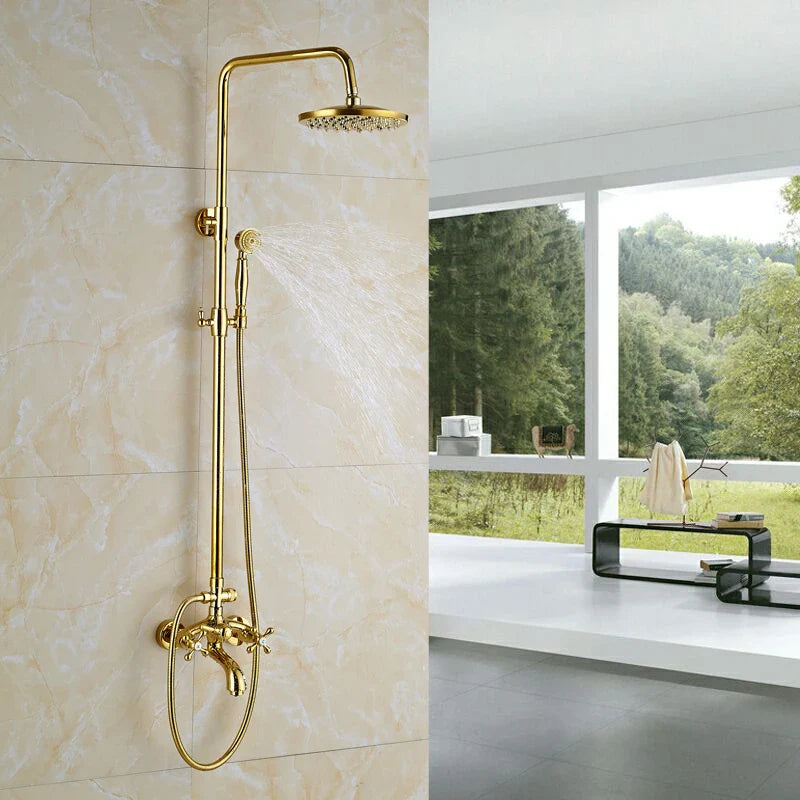 Afralia Golden Shower Mixer Taps with 8" Rainfall Shower Head and Handshower