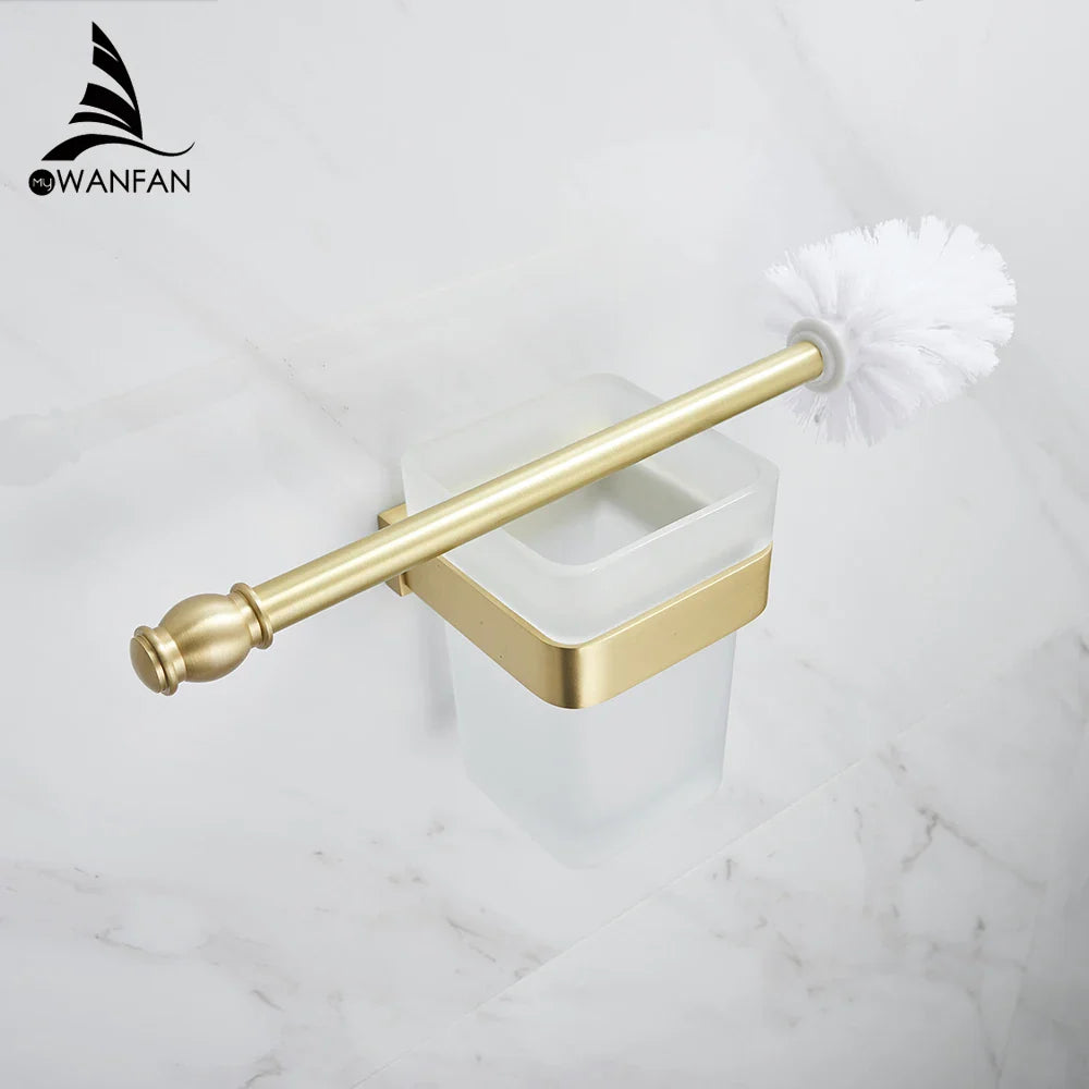 Afralia™ Gold Bath Hardware Set: Towel Ring, Toilet Brush Holder - WF-552200