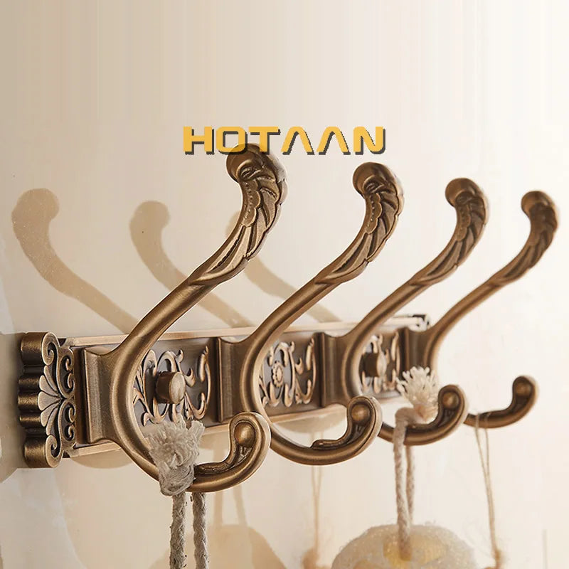 Afralia™ Antique Brass Robe Hook Towel Holder Bathroom Accessories Wall Mount