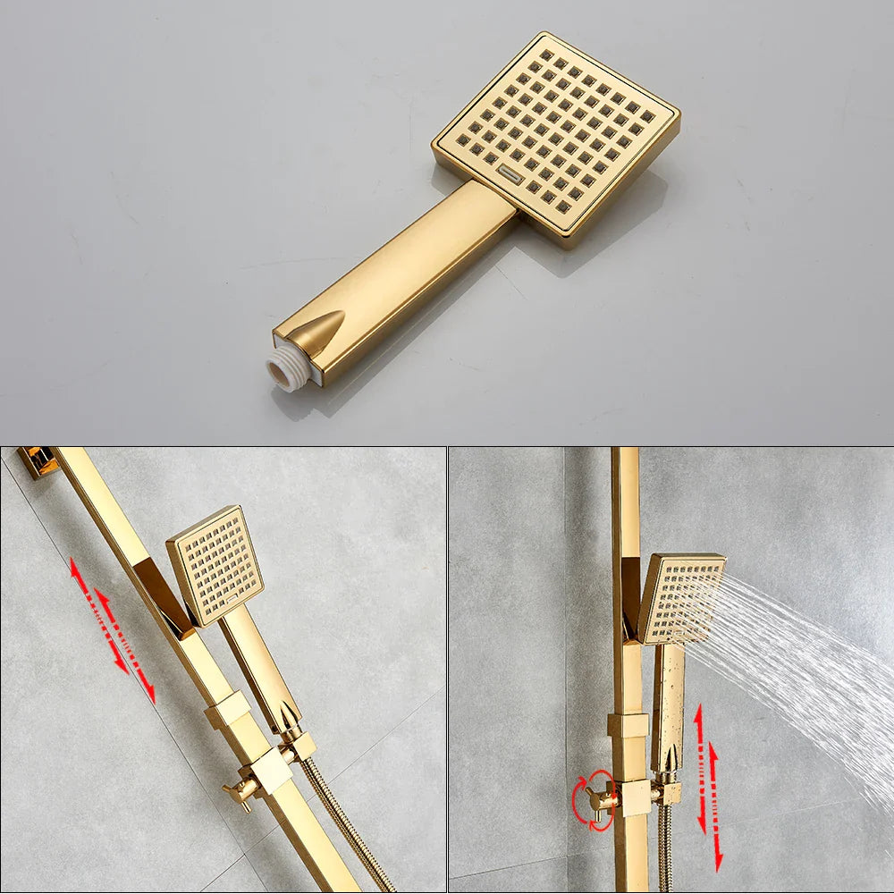 Afralia™ Golden Shower Faucet Set with 8" Rainfall Shower, Wall Mounted Hand Shower