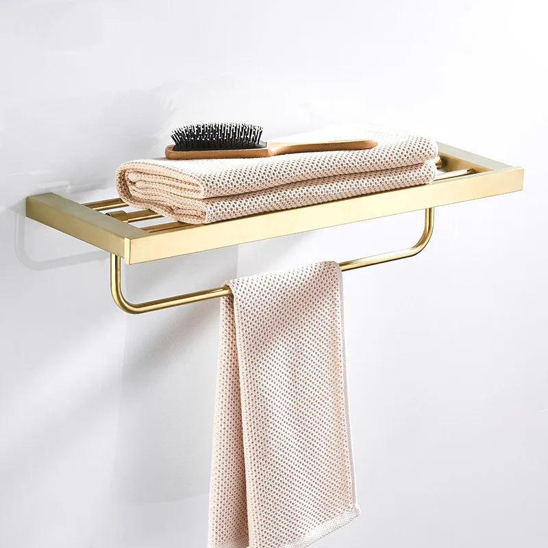 Afralia™ Bath Set: Towel Rack, Corner Shelf, Paper Holder, Mixer Faucet - Brushed Matt Gold