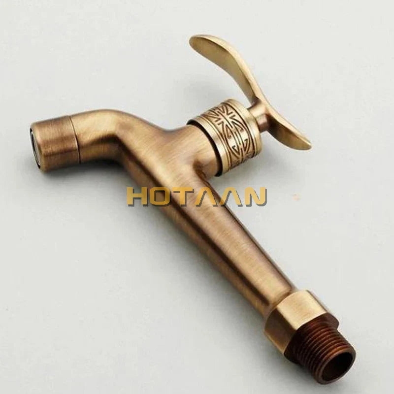 Afralia™ Antique Brass Finish Wall Mount Bibcock Faucet for Bathroom and Washing Machine