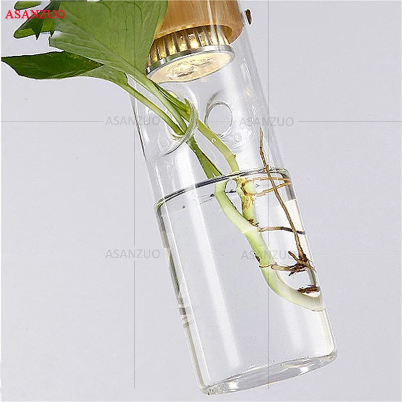 Afralia™ Modern Wood Glass Bottle Plant Pendant Light Industrial Decor E27 LED Lamp Fixture