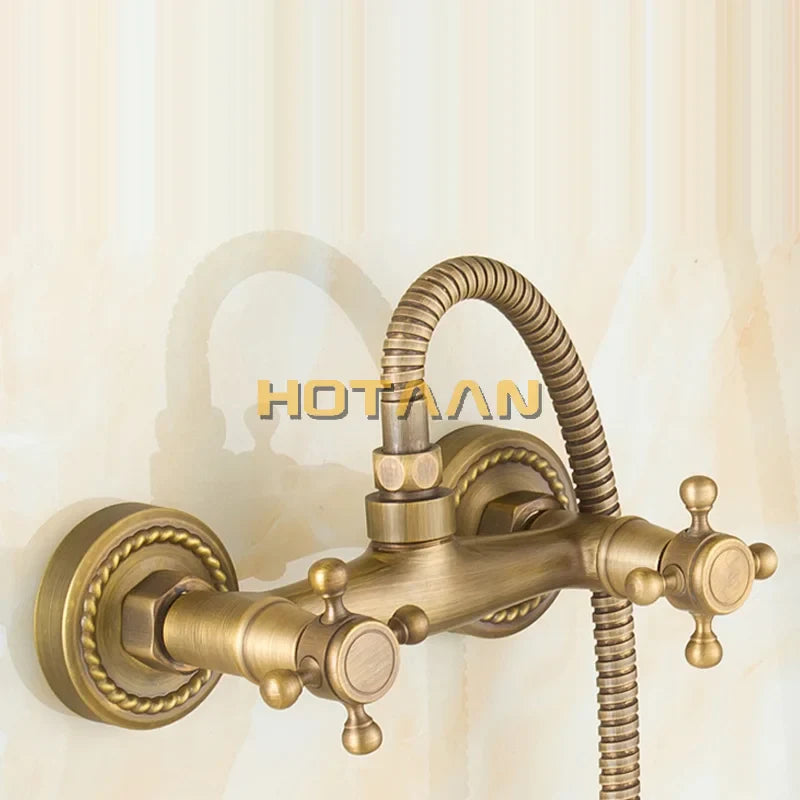 Afralia™ Antique Brass Hand Held Shower Kit - Wall Mounted Bathroom Shower Faucet