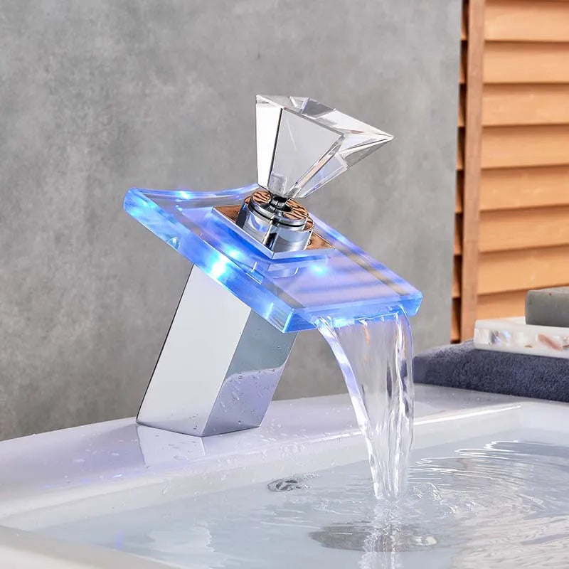 Afralia™ RGB Waterfall Faucet Deck Mount Brass Bathroom Vessel Sink Mixer Tap