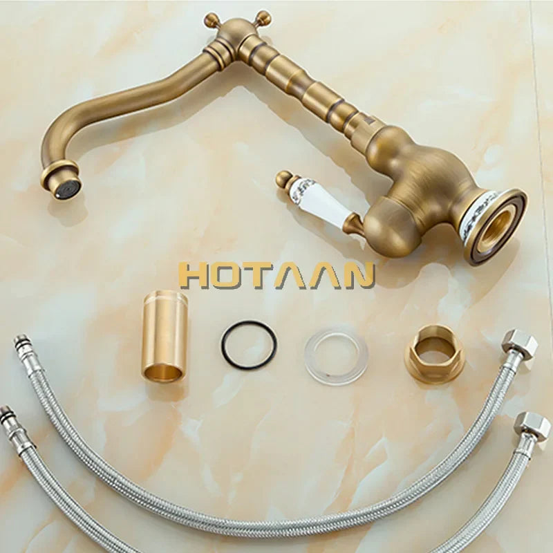 Afralia™ Antique Brass Bathroom Sink Faucet, Single Handle Deck Mounted Basin Mixer