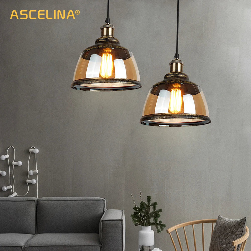 Afralia™ Vintage Industrial Pendant Light with Green Bronze Glass Lampshade and E27 Socket