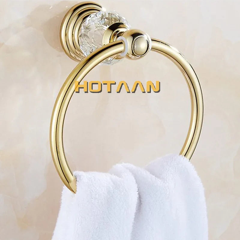 Afralia™ Golden Crystal Towel Ring Wall Mounted Bathroom Rack