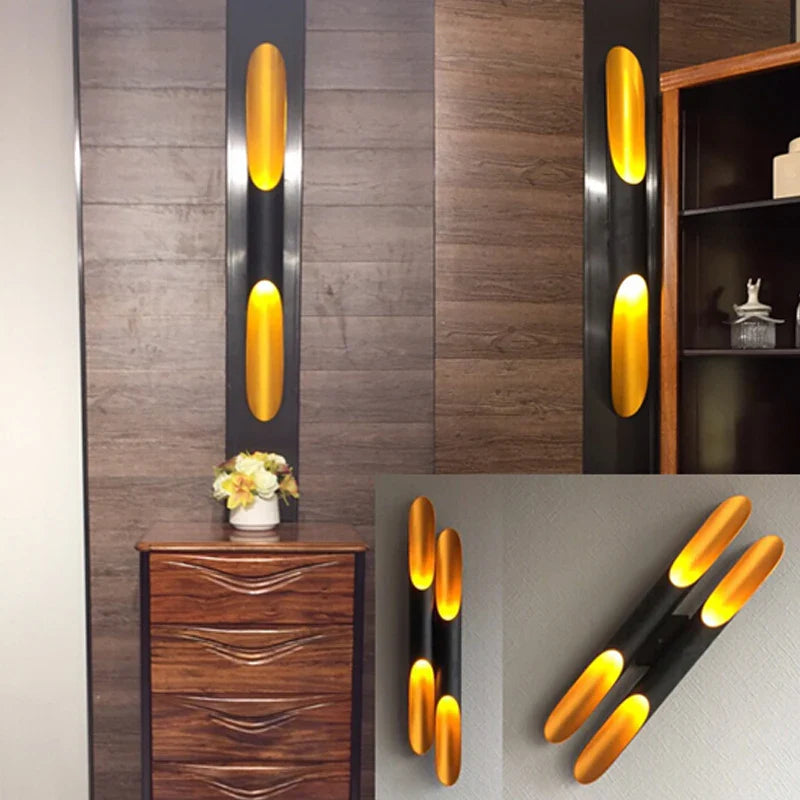 Afralia™ Black Gold Aluminum Tube Wall Sconce for Bedroom Living Room Decor