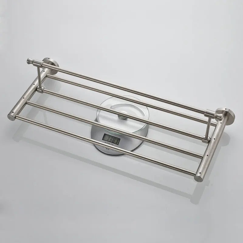 Afralia™ Wall Mounted Folding Brushed Nickel Towel Rail Holder Shelf Bar Hanger