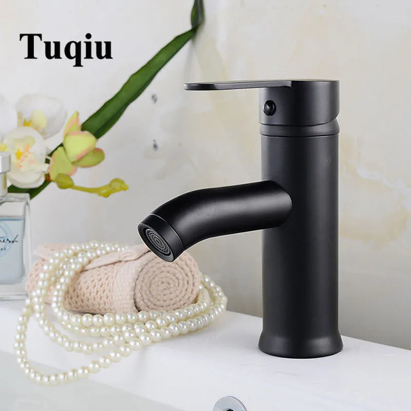 Afralia™ Black Single Handle Luxury Bathroom Faucet Switch Mixer Taps for Wash Basin