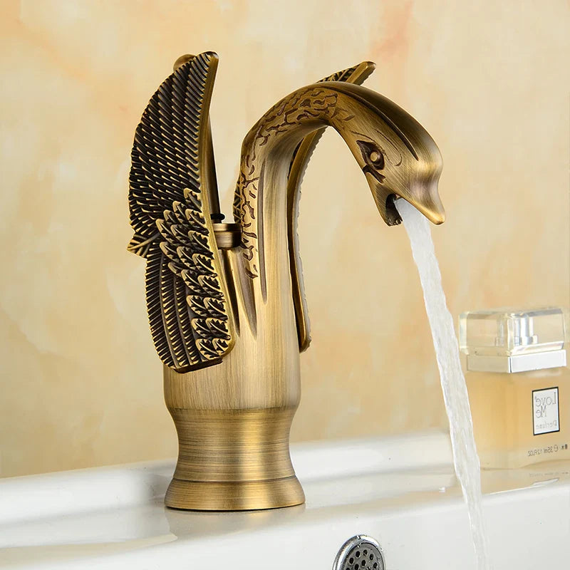 Afralia™ Luxury Gold Plated Swan Basin Faucet - Hotel Quality Hot and Cold Mixer Tap