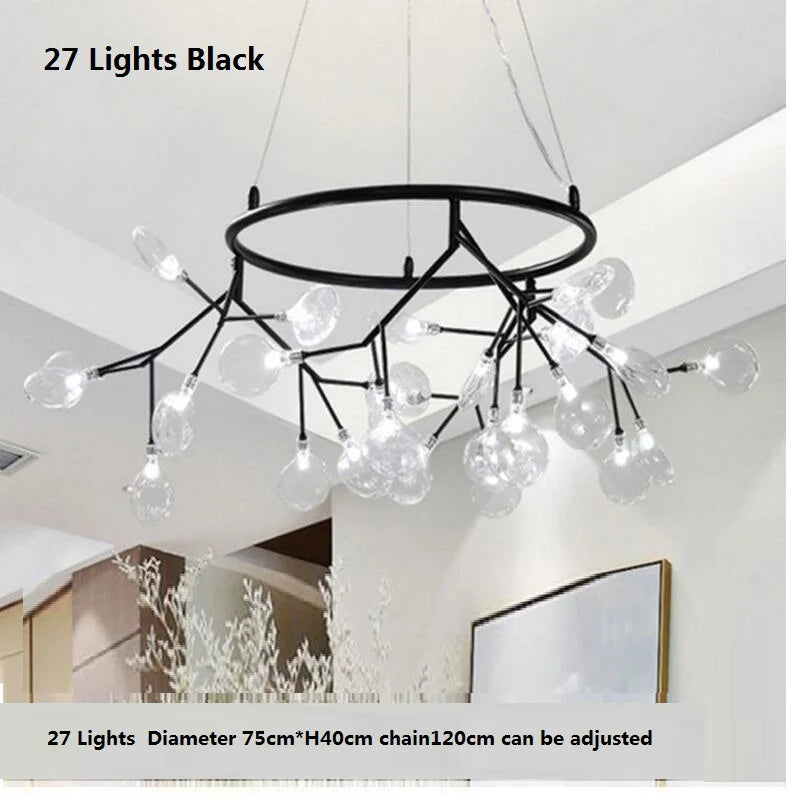 Afralia™ Firefly Round Chandelier Light - Stylish Tree Branch Pendant Lamp - Modern Circle Chandelier