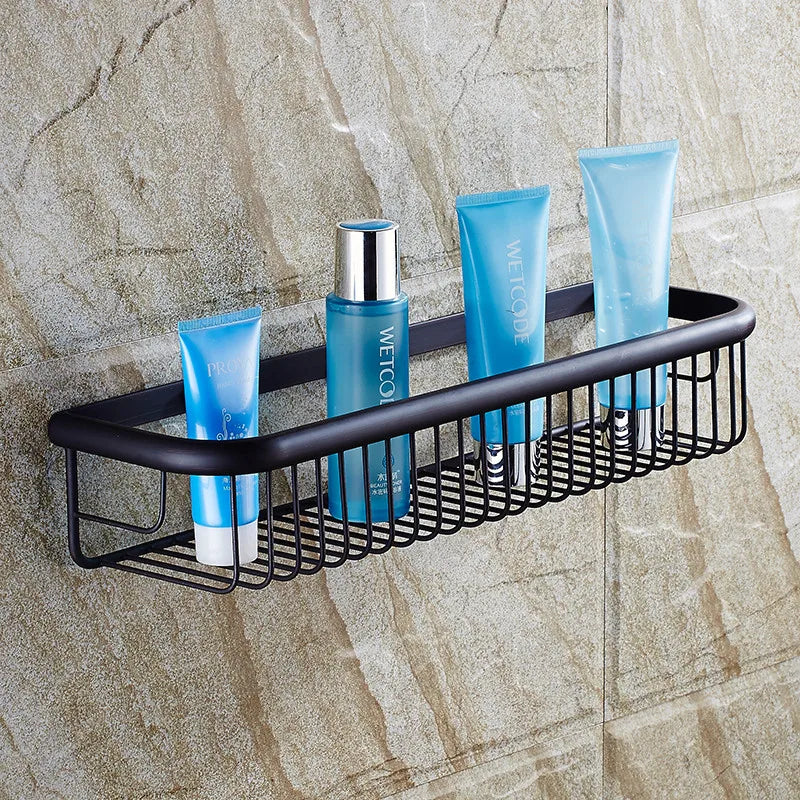 Afralia™ Solid Brass Shower Basket: Wall-Mounted Bathroom Shelf for Bath Essentials