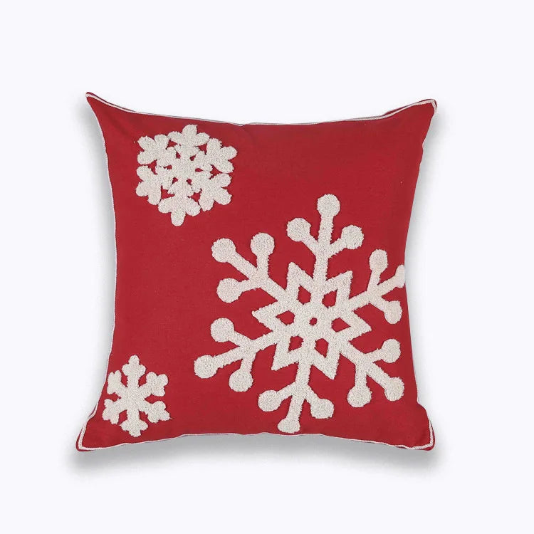 Afralia™ Christmas Tree Santa Snow Flower Embroidered Cushion Cover 45x45cm