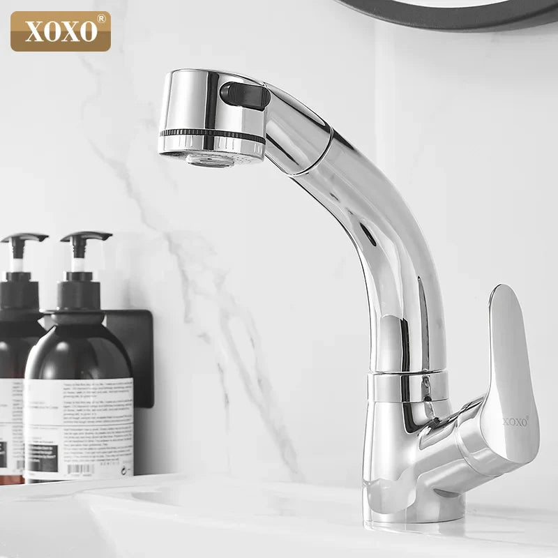 Afralia™ Black Basin Faucet Hot Cold Mixer Tap Single Handle Pull Out Mixer