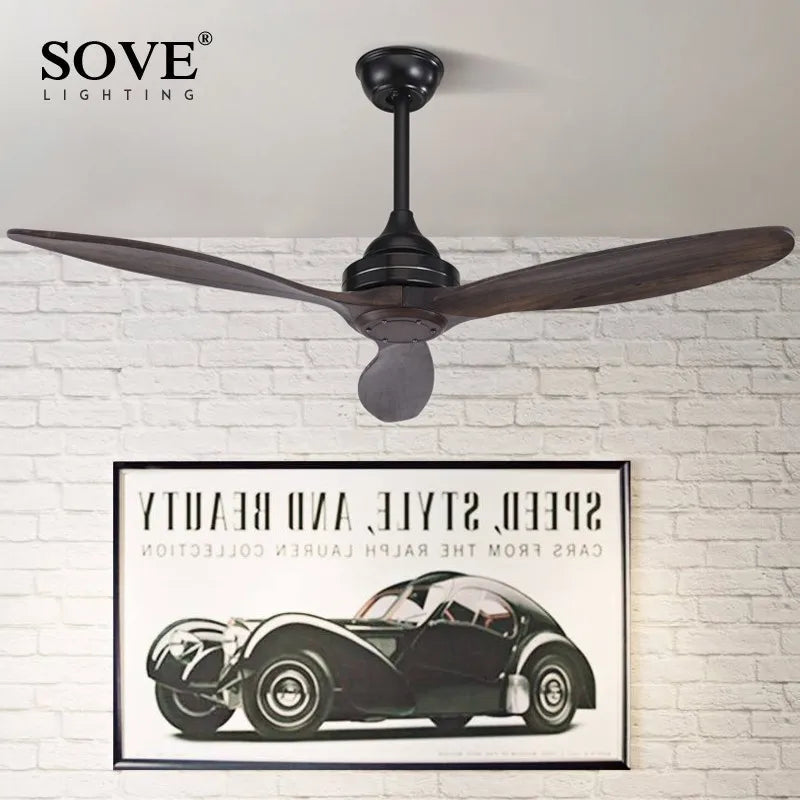 Afralia™ Vintage Wood Ceiling Fan with Remote Control, Retro Design, Black Finish
