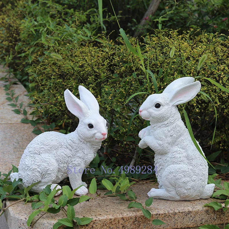 Afralia™ Resin Rabbit Garden Sculpture Miniature Decorative Ornament