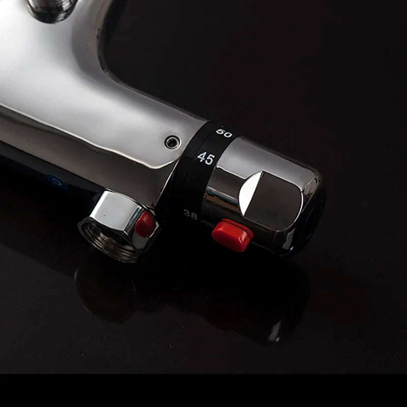Afralia™ Chrome Brass Thermostatic Mixer Taps Set for Bathtub and Basin