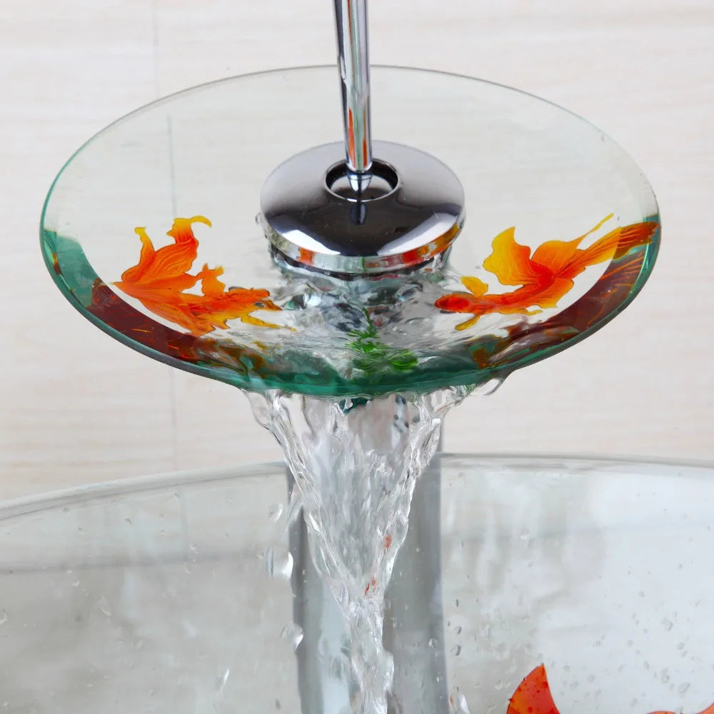 Afralia™ Goldfish Glass Waterfall Faucet for Bathroom Sink - Chrome Brass Mixer Tap