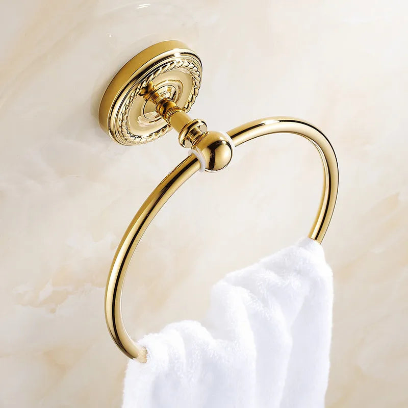 Afralia™ Antique Brass Towel Ring Wall Mounted Rack Shelf Bathroom Towel Holder