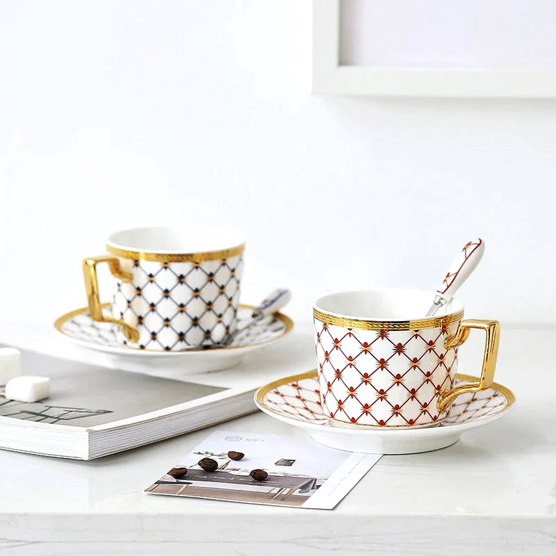 Afralia™ 3-Piece Bone China Coffee Set 200ml Nordic Gold Porcelain Tea Cup