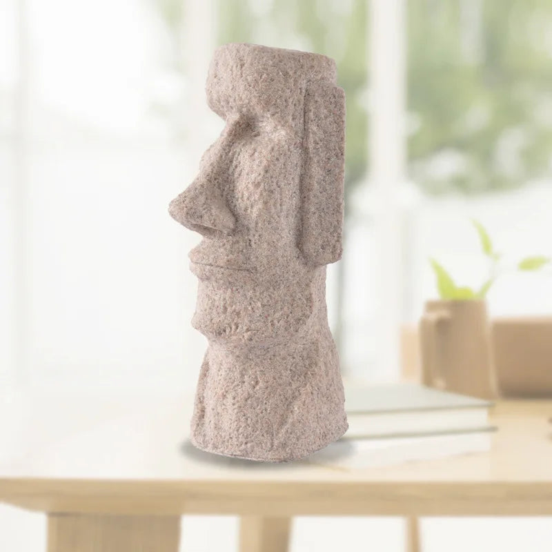 Afralia™ Moai Statues Pukao Figurines Retro Nordic Art Bookshelf Decor Office Desk Ornament