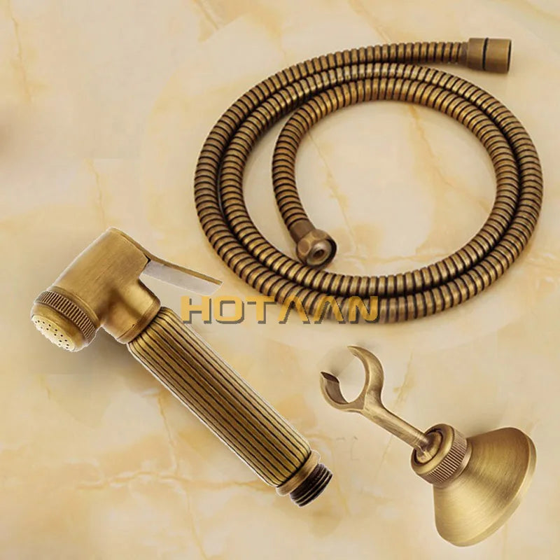 Afralia™ Antique Brass Bidet with Hot/Cold Mixer, Bronze Shower Head for Anal Cleaning