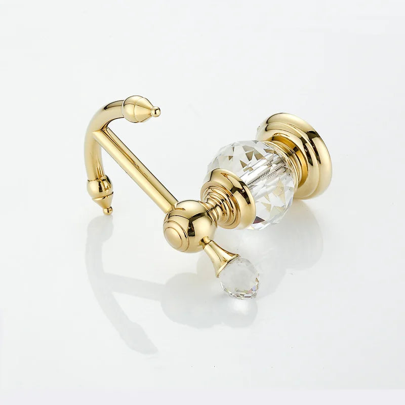 Afralia™ Crystal Brass Gold Robe Hook | European Style Towel Rack & Clothes Hook