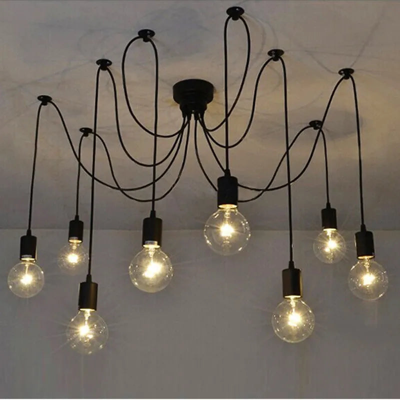 Afralia™ Spider Black Pendant Light: Industrial Edison Chandelier, Ceiling Mount, DIY Fixture