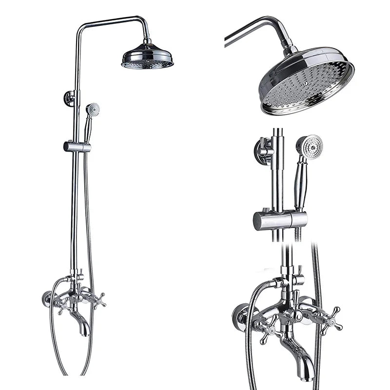 Afralia™ Chrome Dual Handle Shower Set with 8" Rainfall Head and Hand Shower