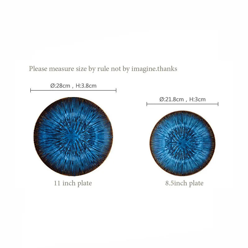 Afralia™ Ceramic Cat Eye Blue Pasta Plate - Round Steak Dish for Western Style Food