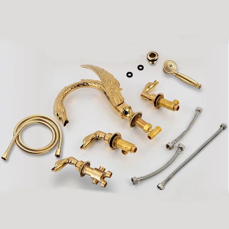 Afralia™ Golden Swan Bathtub Faucet Set with Brass Hand Shower.