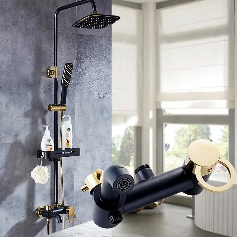 Afralia™ Brass Rainfall Shower Faucet Single Handle Mixer Tap Wall Mount Bathroom Set