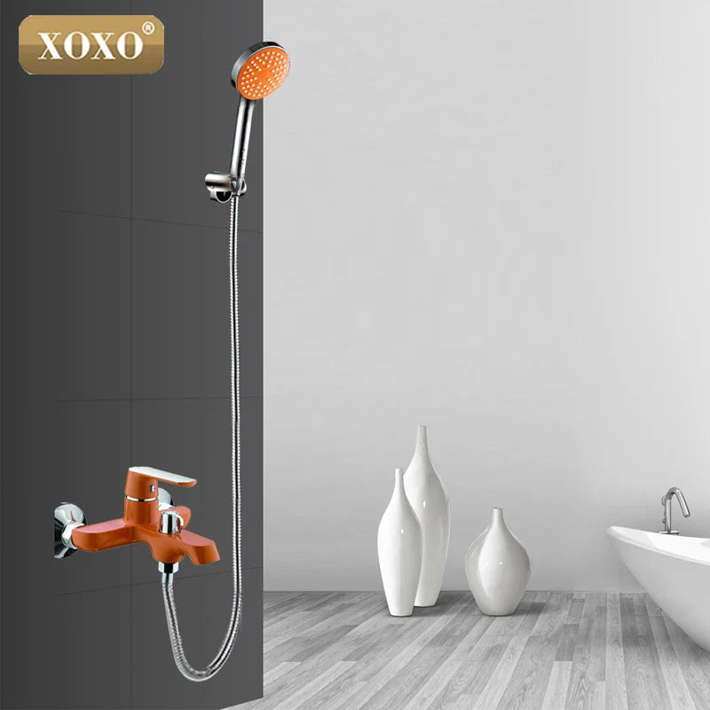 Afralia™ Brass Chrome Wall Mounted Shower Faucet Set with Green Orange Shower Head