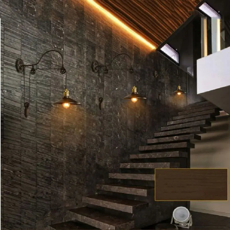 Afralia™ Iron Pulley Wall Lamp: Vintage Retro Loft Sconce for Home, Restaurant, Cafe