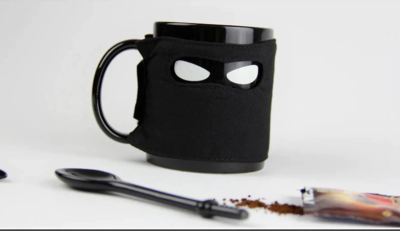 Afralia™ Black Ninja Mug, Unique Ceramic Tea Cup, Creative Novelty Gift