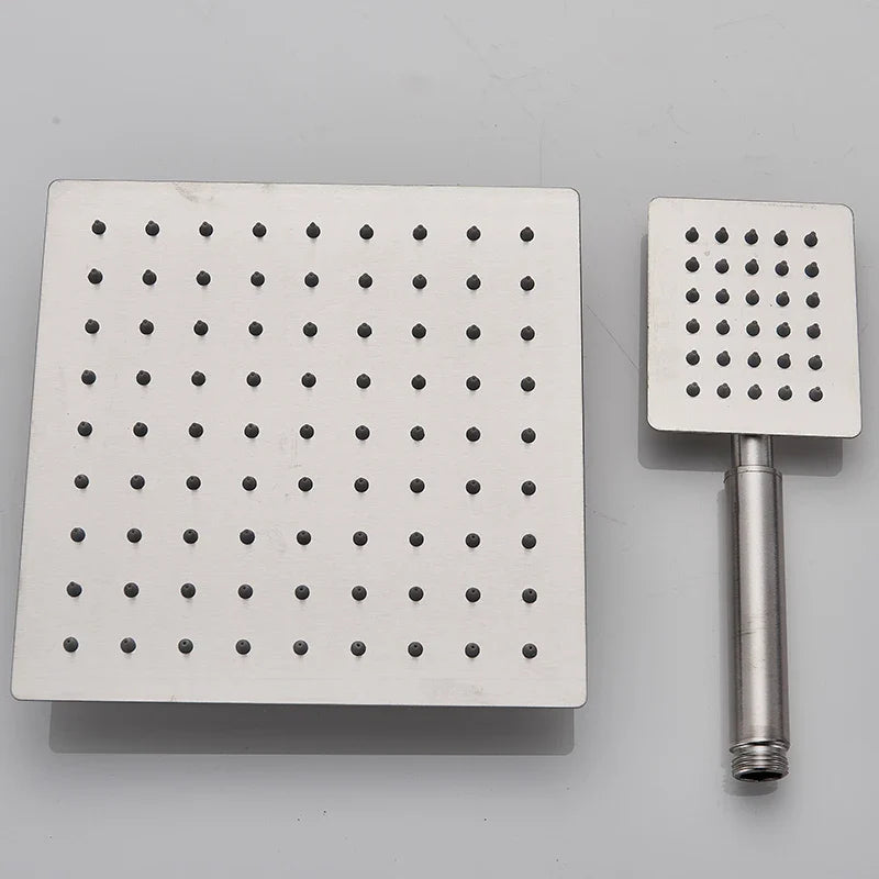 Afralia™ Brushed Nickel Rain Shower System with Square Hand Shower Mixer