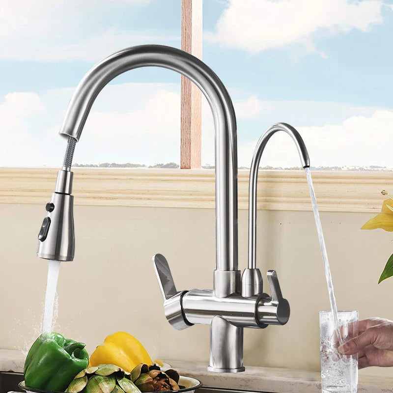 Afralia™ Dual Handle Water Filter Faucet with 360 Degree Rotation