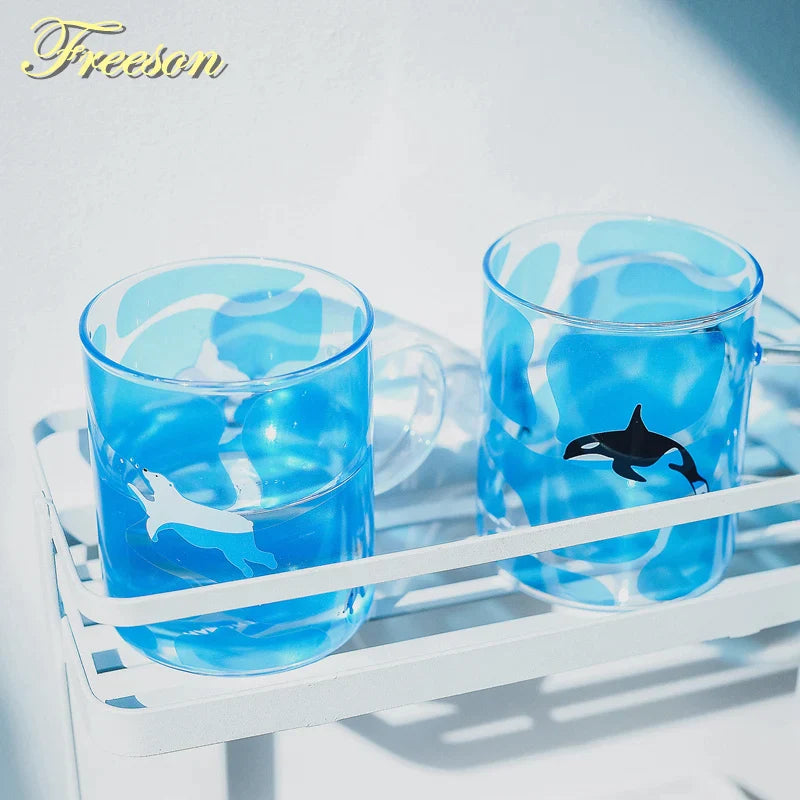 Afralia™ Killer Whale Glass Coffee Mug 350ml: Cute Polar Bear Tea Cup Heat Resistant Glass Beer Mug