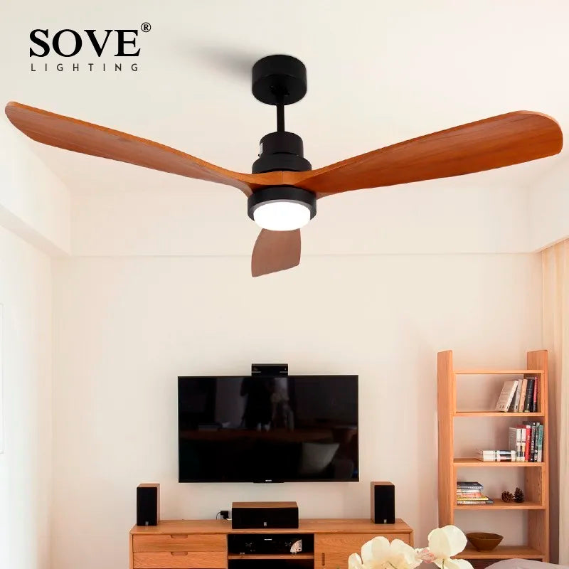 Afralia™ 52" Wood Ceiling Fan Remote Control 3 Blades for Home Living Bedroom