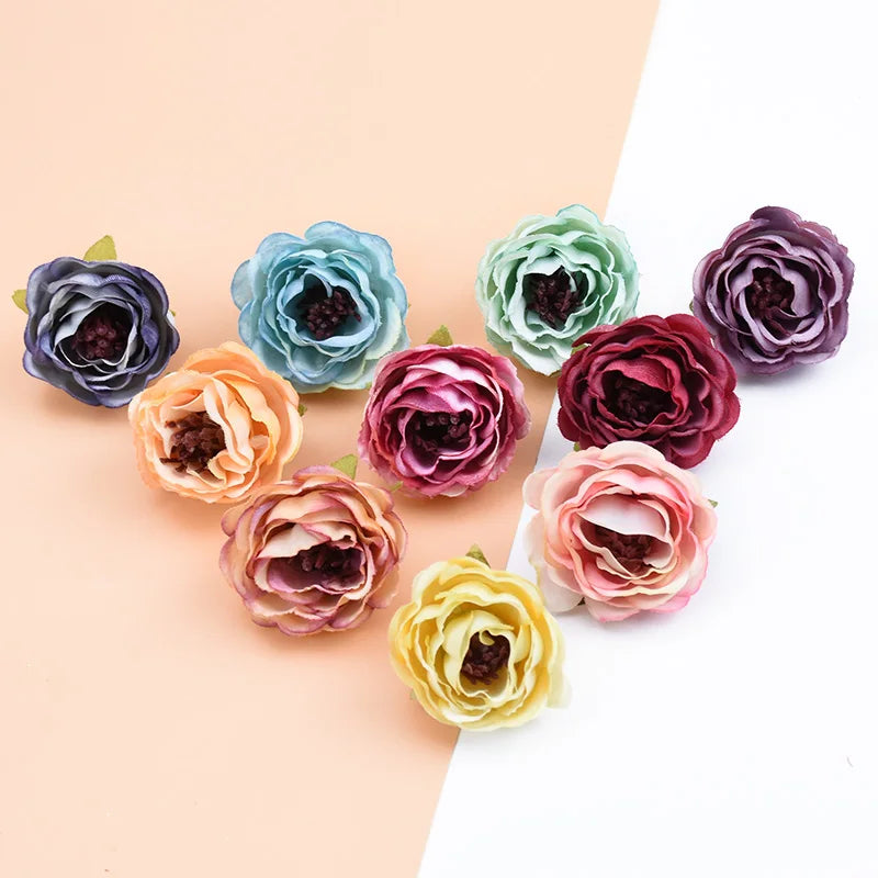 Afralia™ Fake Stamen Pompom Decorative Flowers Wreaths Silk Roses Heads Home Decor