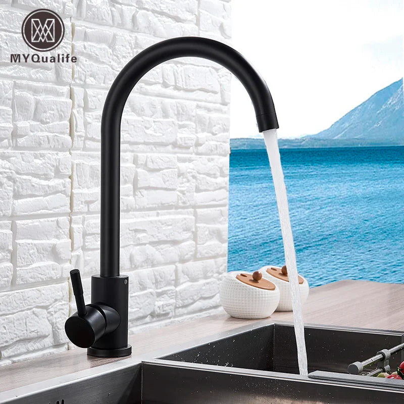 Afralia™ Steel Matte Kitchen Faucet - High Arch 360° Swivel Cold Hot Mixer Tap