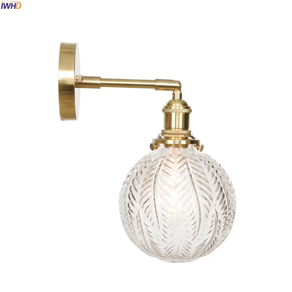 Afralia™ Glass Ball LED Wall Light Retro Vintage Copper Sconce Murale