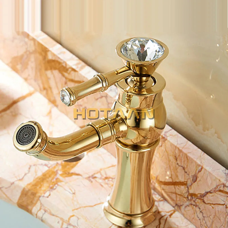 Afralia™ Gold Finish Brass Bathroom Basin Faucet with Ceramic Mixer Tap