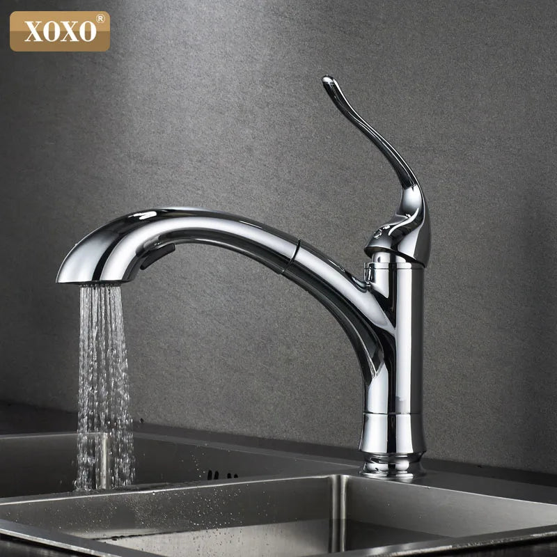 Afralia™ Spring Brass Kitchen Faucet Head, Chrome Pull Out Hot/Cold Mixer