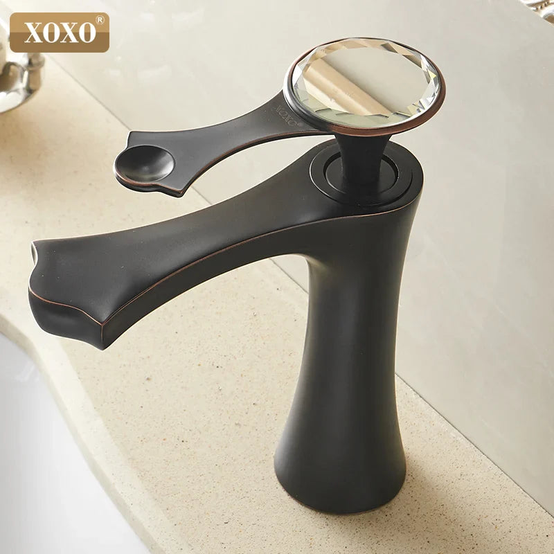 Afralia™ Diamond Golden Black Basin Faucet Single Handle Bathroom Sink Mixer Tap