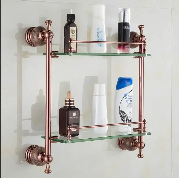 Afralia™ Brass & Jade Rose Gold Bathroom Set: Paper Holder, Towel Bar, Soap Basket